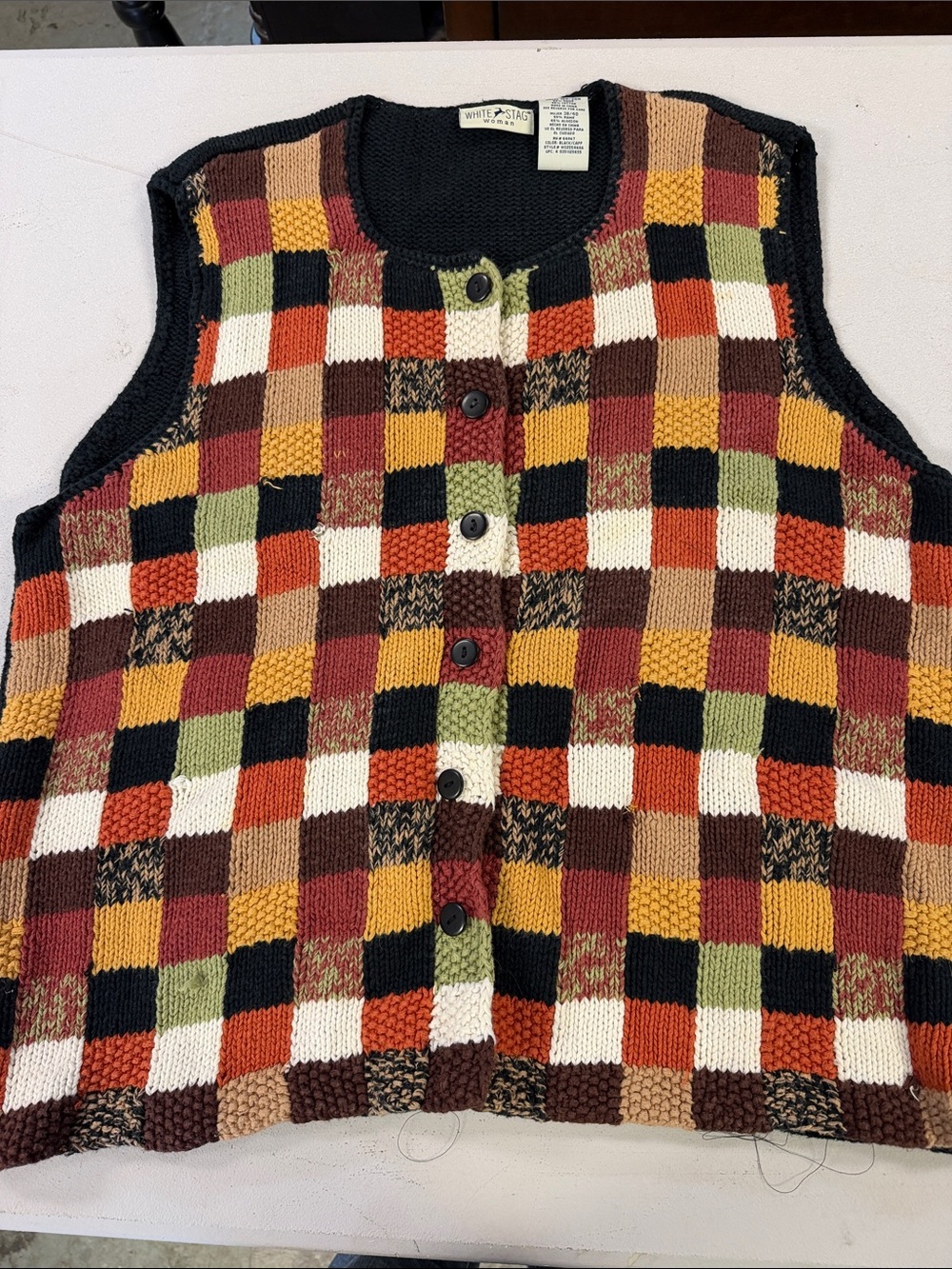 VTG White Stag Autumn Patchwork Sweater Vest Plus Size 18W/20W Cottagecore Boho